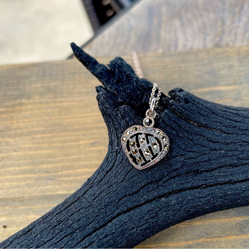 Silver Marcasite Heart Necklace
